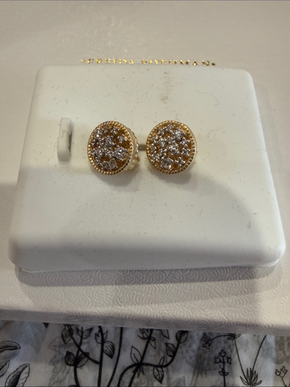 FREIDA ROTHMAN Gold Crystal Cluster Sterling Silver Stud Earrings -